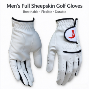 Men’s Full Sheepskin Golf Gloves, Breathable Leather Golf Glove with Secure Grip, Flexible Fit for Golf Training & Competition