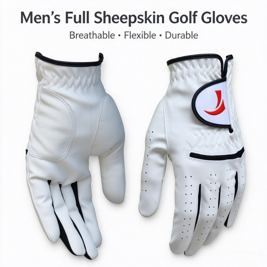 Men’s Full Sheepskin Golf Gloves, Breathable Leather Golf Glove with Secure Grip, Flexible Fit for Golf Training & Competition