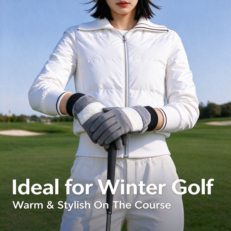 Women's Autumn and Winter Golf Gloves, German Velvet Warm Gloves, Fleece Lined, Thickened, Anti-slip, Touchscreen Compatible, Windproof Cycling Gloves